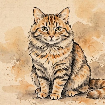 Cat portrait in the Ink Wash style