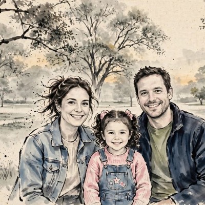 Family portrait in the Ink Wash style