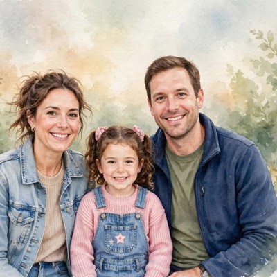 Family portrait in the Watercolor style